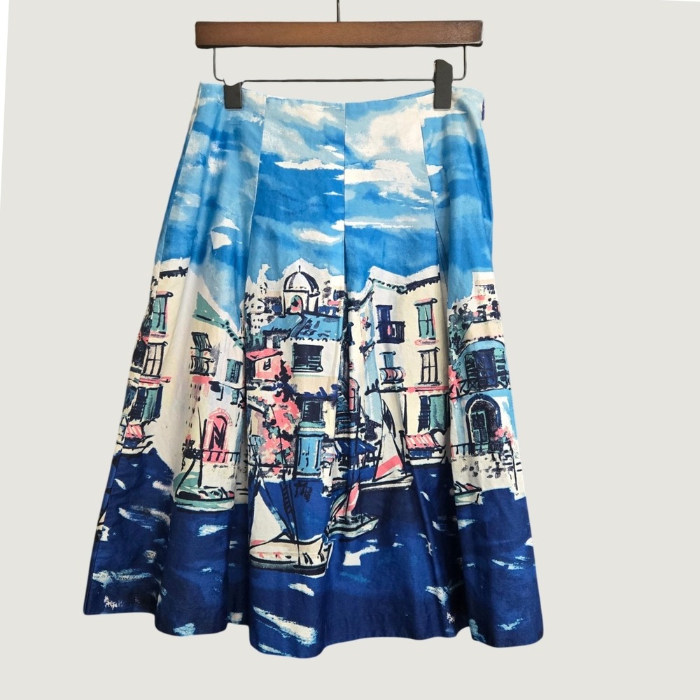 Charter Club Womens Blue Scenic Harbor Sailboat Cotton Pleated Midi Skirt Size 4